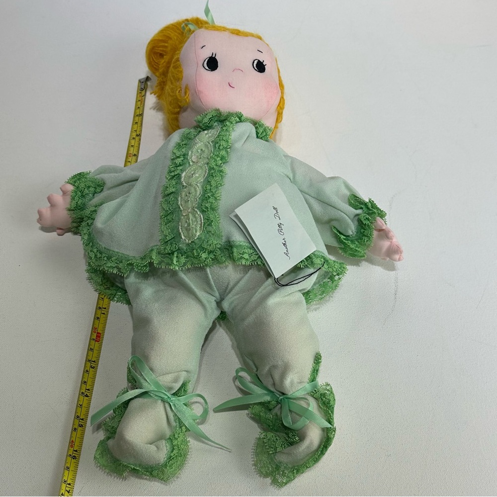 handmade Petty Doll vintage girl blonde hair green soft body outfit 16 In - Picture 5 of 6